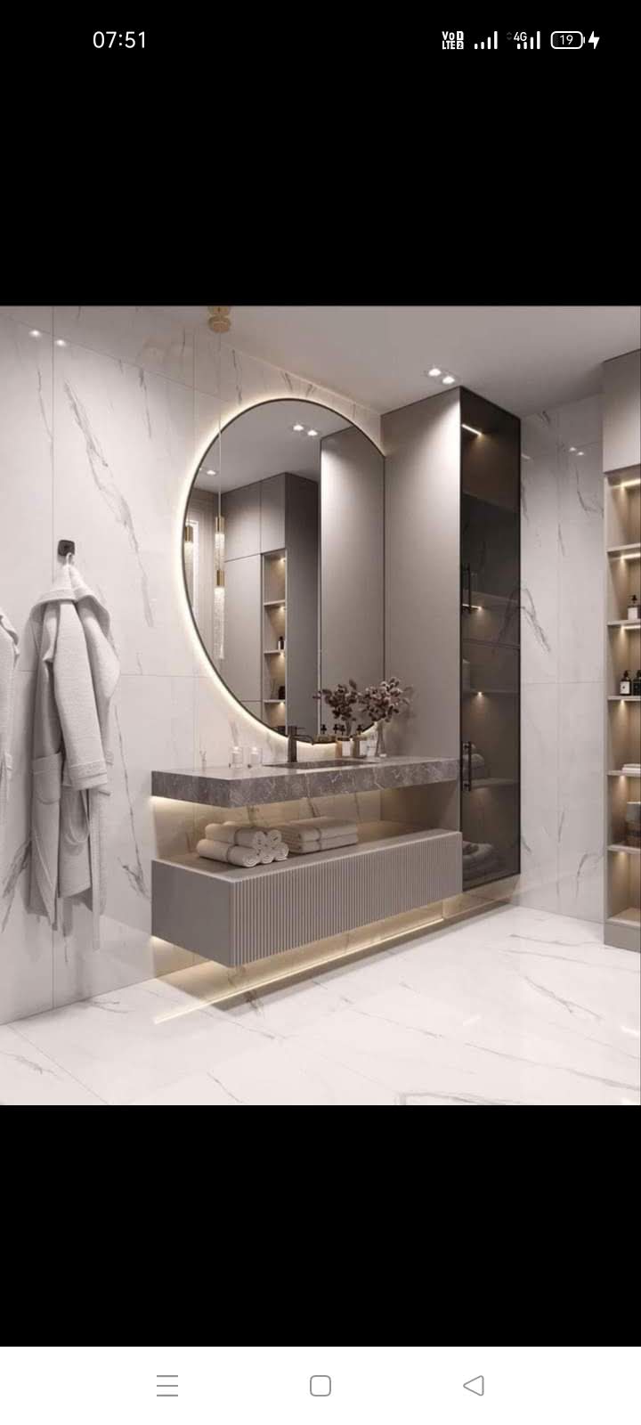 Modern Bathroom Vanity with Frameless LED Mirror & Tile Wall Cladding - Execution #